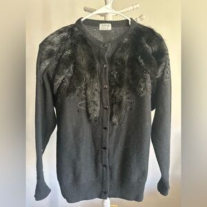 Vintage Lambswool Black Cardigan
